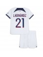 Otroški Nogometna dresi replika Paris Saint-Germain Lucas Hernandez #21 Gostujoči 2023-24 Kratek rokav (+ hlače)